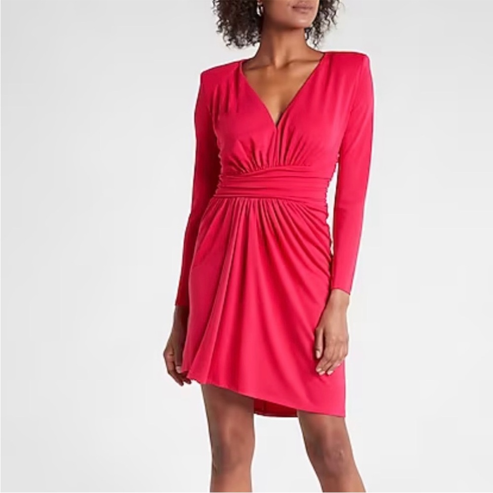 NWT EXPRESS Magenta Hot Pink Faux Wrap V-Neck Dress size Small
